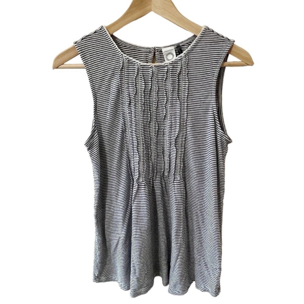 Anthropologie Black & White Striped Sleeveless Ruffle Tank